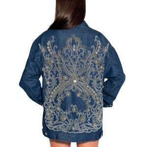 One of a kind embroidered jacket - Blue, silver & light purple Crystals - Louisa